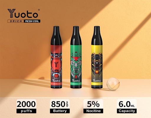 Orijinal Yuoto 2000 Puffs Vape Tek Kullanımlık vape Mesh Bobin 6ml E Suyu 850mAh E-Sigara Vape Kalem