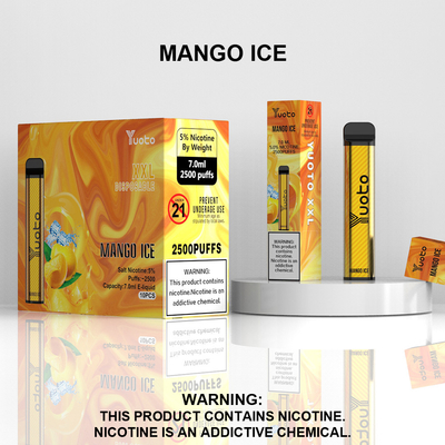 Yuoto xxl 2500 Puflar Tek Kullanımlık Vape Pod Mango buz Lezzet 7ml Ejuice 1200mAh Pil Çin Fabrikasından