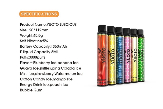 Nikotin Dağıtıcı Yuoto Luscious 3000 Puff, 8.0ml E Suyu Tek Kullanımlık Vape Kalemi