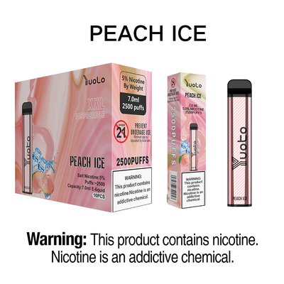 %5 Nic Tek Kullanımlık Vape Pod 2500 Puffs Peach Ice Yuoto XXL 7.0ml Ejuice