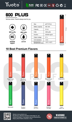 Değiştirilebilir 5 Renkli Tpd Vape Pod, Canlı 600 Puffs Kartuş Mod Cihazı