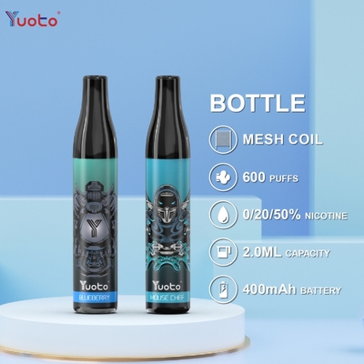 YUOTO Şişe 600 Puf Tek Kullanımlık Vape Bölmeleri Yabanmersini 2ml 20mg 400mAh Pil TPD UK