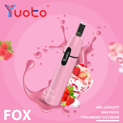 Benzersiz Yuoto Fox 3000 Puffs Tek kullanımlık Vaping E Sigarası İyi Tat