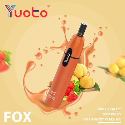 Benzersiz Yuoto Fox 3000 Puffs Tek kullanımlık Vaping E Sigarası İyi Tat