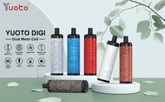 SS304 Pctg Malzemesi Yuoto Tek kullanımlık Vape Yuoto Digi 15000 Puffs Şarj edilebilir