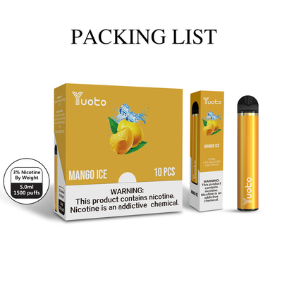 Nikotin 5% tek kullanımlık vape kalem Toptan E Sigara YUOTO 1500 ponponları 6ml Orta Doğu'da sıcak satış 2% 5% Yeni