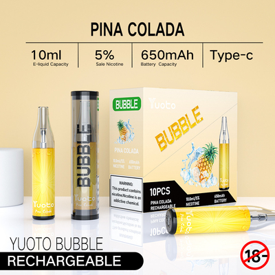 Yuoto kabarcık 4000puffs 650 mah 10ml örgü bobin tek kullanımlık şarj edilebilir vape ayrılmayan pina colada ecig buharı