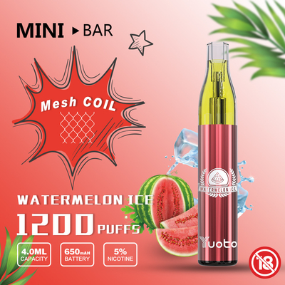 YUOTO Minibar 1200 Puff Tek Kullanımlık Vape 15 Lezzet E Suyu 4.0ml Pil 650mAh