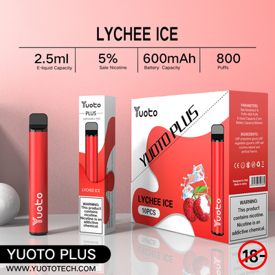 Yuoto 800 Puffs Vape, 11 Lezzet Origal Alanı ile 2.5 ML Suyu Kapasitesi