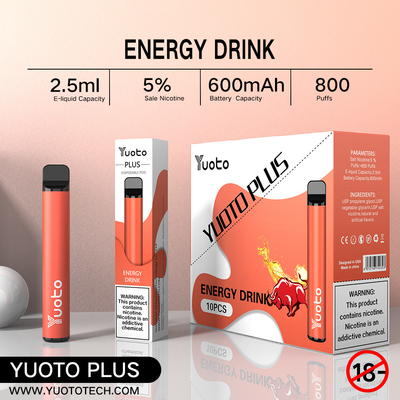 Yuoto 800 Puffs Vape, 11 Lezzet Origal Alanı ile 2.5 ML Suyu Kapasitesi