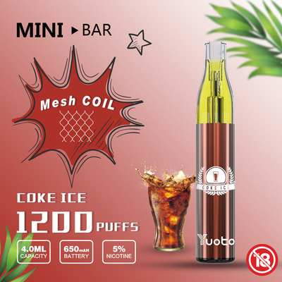 Yuoto MiniBar 1200 Puff Tek Kullanımlık Vape 15flavor E-Likit 4.0ml Pil 650mAh